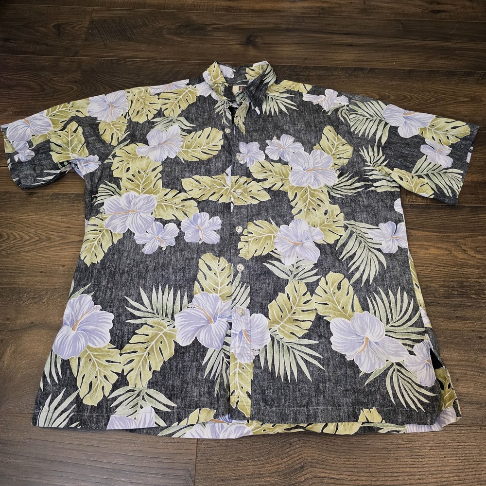 Tori Richard XL Hawaiian Shirt‎ Black Burnt Out Floral Blue Green Aloha - Picture 3 of 8